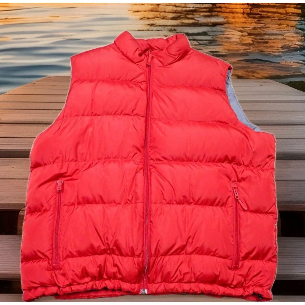 Lands End Puffer Vest Mens XL Red Excellent Goosedown Insulated Full Zip Pockets